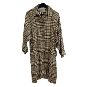 Vintage Blassport Beige Black Check Linen Long DB Coat Size 6